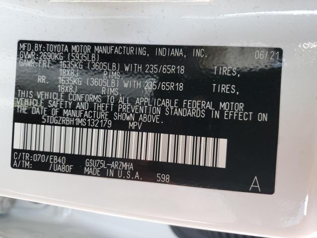 5TDGZRBH1MS132179 - 2021 TOYOTA HIGHLANDER XLE WHITE photo 13