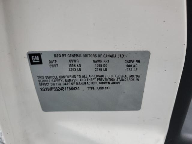 2G2WP552481158424 - 2008 PONTIAC GRAND PRIX WHITE photo 12