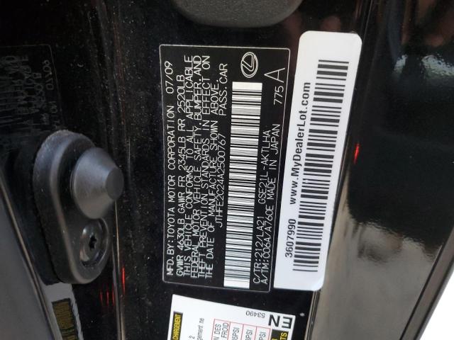 JTHFE2C24A2500767 - 2010 LEXUS IS 350 BLACK photo 12