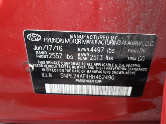 5NPE24AF4HH462490 - 2017 HYUNDAI SONATA SE RED photo 12