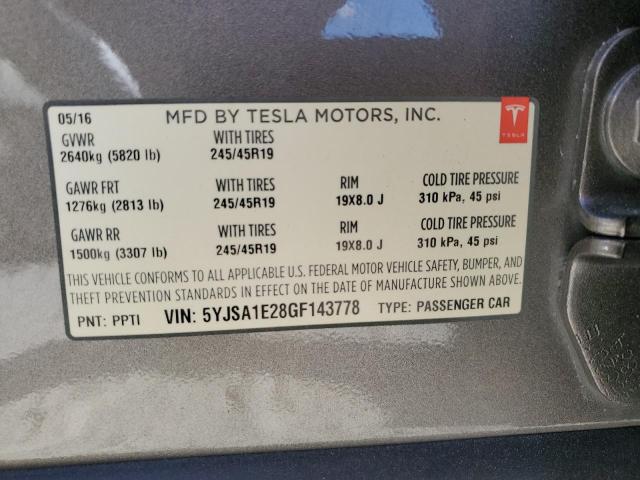 5YJSA1E28GF143778 - 2016 TESLA MODEL S GOLD photo 12