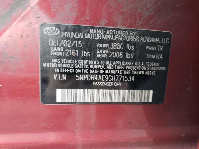 5NPDH4AE9GH771534 - 2016 HYUNDAI ELANTRA SE RED photo 12