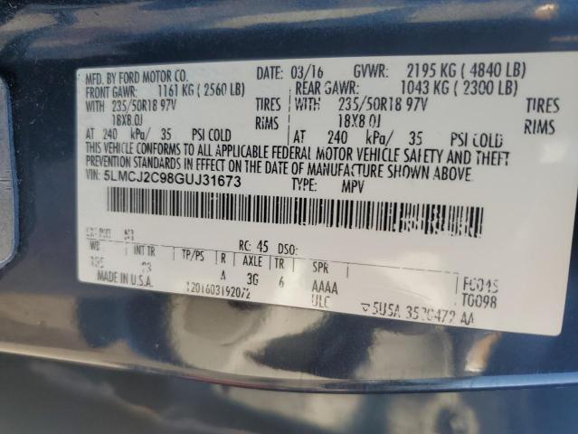 5LMCJ2C98GUJ31673 - 2016 LINCOLN MKC SELECT 蓝色 照片 14