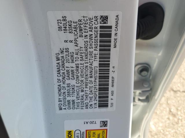 2HGFE2F51PH570073 - 2023 HONDA CIVIC SPORT 白色 照片 12