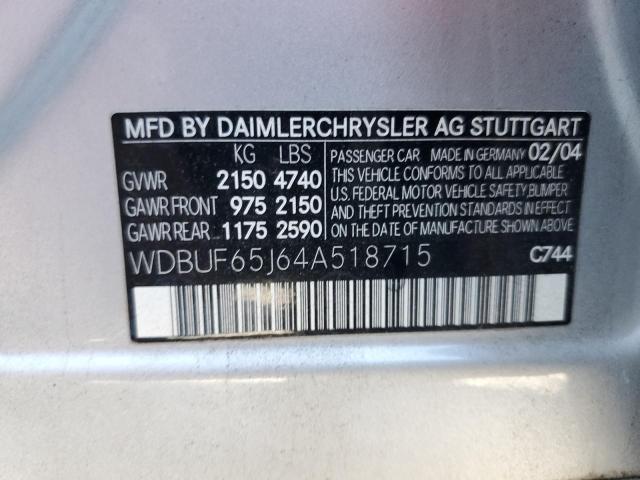 WDBUF65J64A518715 - 2004 MERCEDES-BENZ E 320 SILVER photo 12