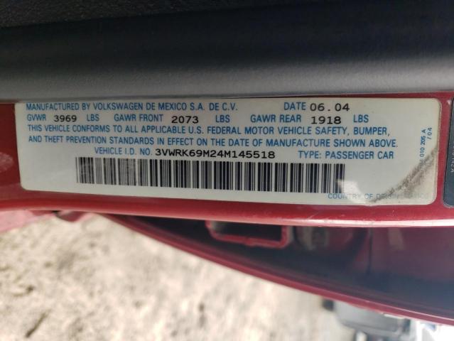 3VWRK69M24M145518 - 2004 VOLKSWAGEN JETTA GL RED photo 12