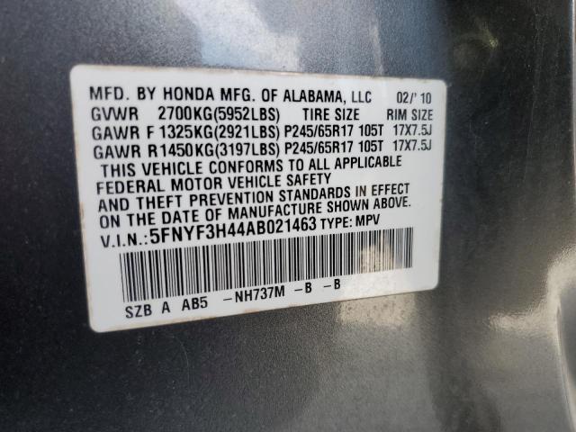 5FNYF3H44AB021463 - 2010 HONDA PILOT EX GRAY photo 13