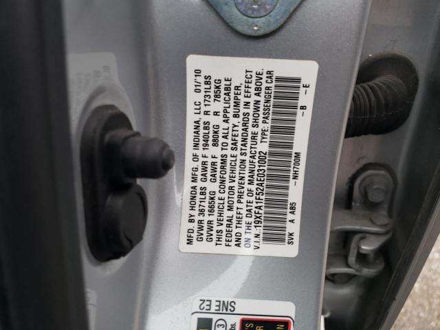 19XFA1F52AE031002 - 2010 HONDA CIVIC LX SILVER photo 12