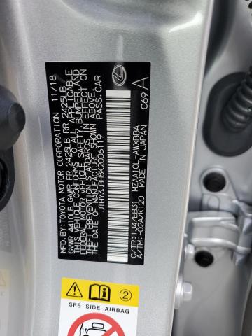 JTHY3JBH8K2006119 - 2019 LEXUS UX 200 SILVER photo 12