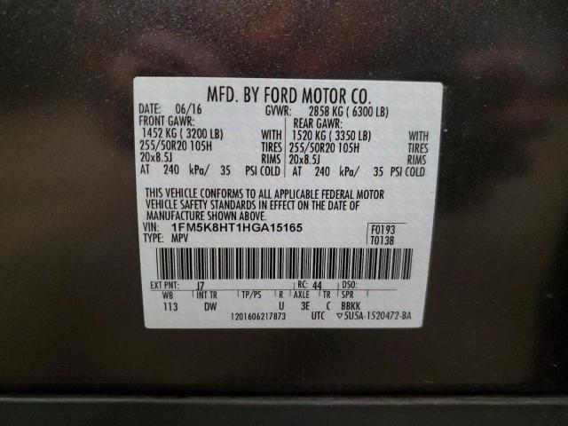 1FM5K8HT1HGA15165 - 2017 FORD EXPLORER PLATINUM GRAY photo 13