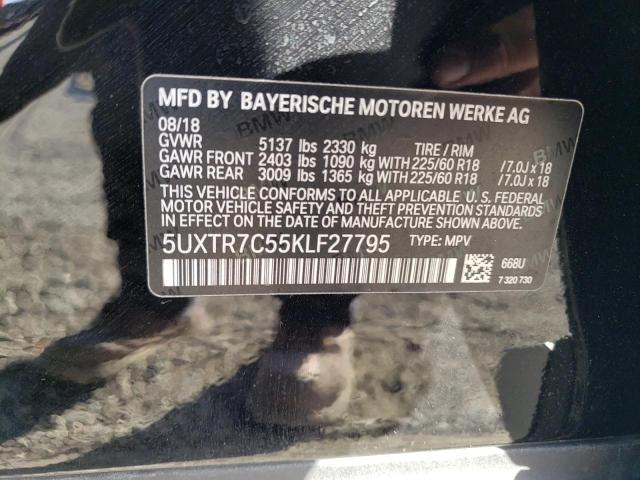 5UXTR7C55KLF27795 - 2019 BMW X3 SDRIVE30I BLACK photo 13