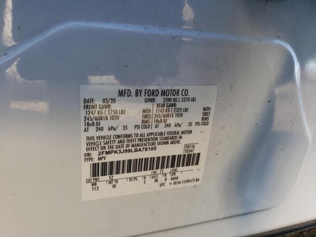 2FMPK3J99LBA78105 - 2020 FORD EDGE SEL WHITE photo 12