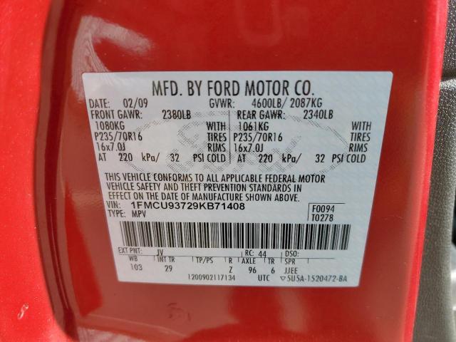 1FMCU93729KB71408 - 2009 FORD ESCAPE XLT RED photo 13