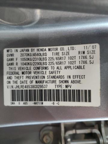 JHLRE48538C029537 - 2008 HONDA CR-V EX SILVER photo 12