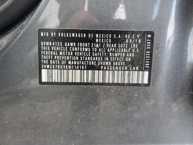 3VWC57BU3KM114157 - 2019 VOLKSWAGEN JETTA S GRAY photo 12