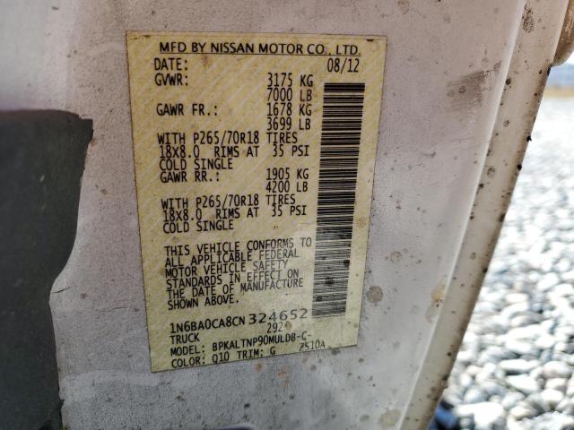 1N6BA0CA8CN324652 - 2012 NISSAN TITAN S WHITE photo 12