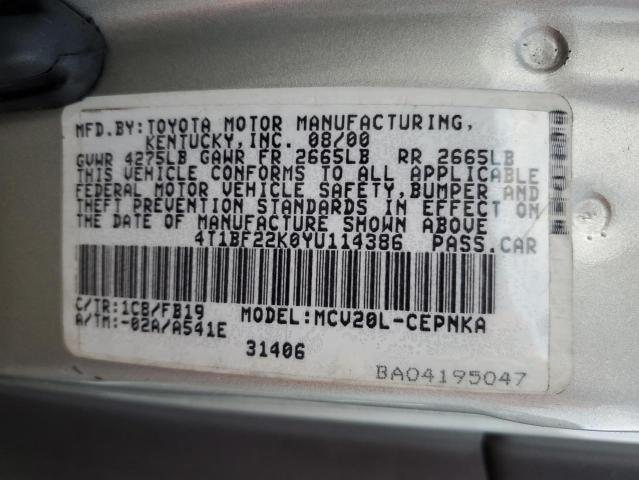 4T1BF22K0YU114386 - 2000 TOYOTA CAMRY LE SILVER photo 12