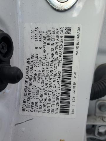 2HGFC2F89LH594843 - 2020 HONDA CIVIC SPORT თეთრი ფოტო 12