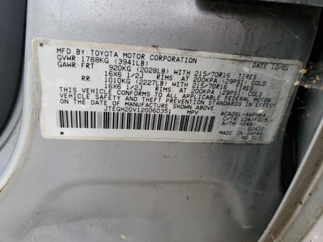 JTEGH20V120060351 - 2002 TOYOTA RAV4 SILVER photo 13