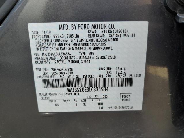 MAJ3S2GE3LC334584 - 2020 FORD ECOSPORT SE GRAY photo 13