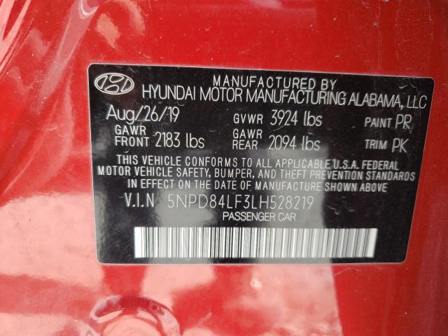 5NPD84LF3LH528219 - 2020 HYUNDAI ELANTRA SEL RED photo 12