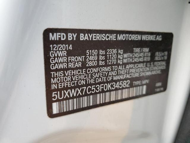 5UXWX7C53F0K34582 - 2015 BMW X3 XDRIVE35I WHITE photo 14