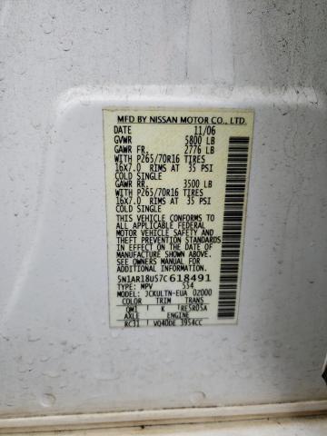 5N1AR18U57C618491 - 2007 NISSAN PATHFINDER LE WHITE photo 13