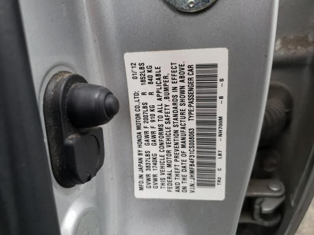 JHMFB4F31CS008063 - 2012 HONDA CIVIC HYBRID L SILVER photo 12