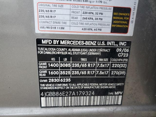 4JGBB86E27A179324 - 2007 MERCEDES-BENZ ML 350 SILVER photo 13