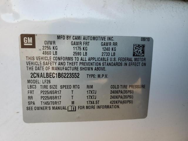 2CNALBEC1B6223552 - 2011 CHEVROLET EQUINOX LS WHITE photo 12