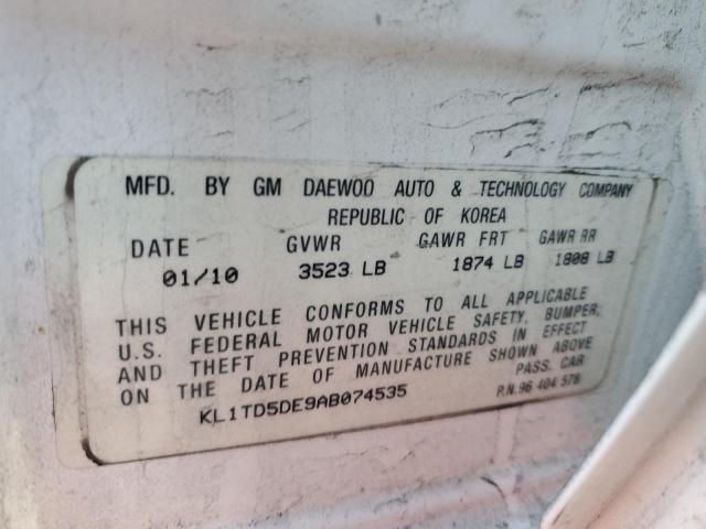 KL1TD5DE9AB074535 - 2010 CHEVROLET AVEO LS Ağ foto 12