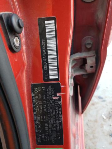 KNADH4A39A6643131 - 2010 KIA RIO LX RED photo 13