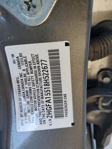 2HGFA15518H522677 - 2008 HONDA CIVIC LX GRAY photo 12