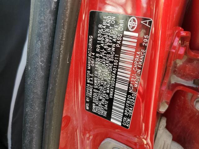 VNKKTUD34FA015011 - 2015 TOYOTA YARIS RED photo 12