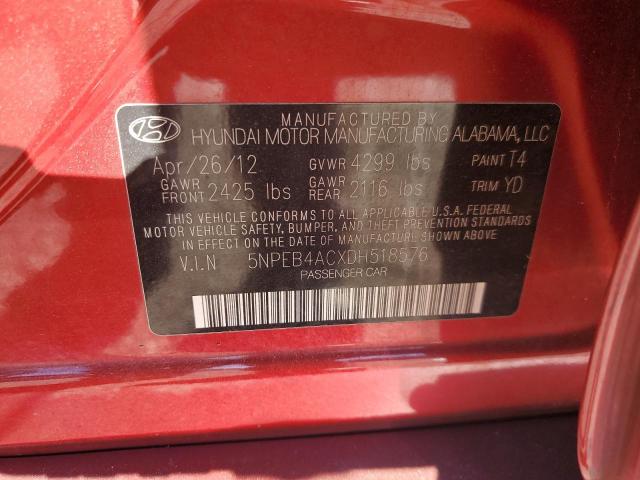 5NPEB4ACXDH518576 - 2013 HYUNDAI SONATA GLS RED photo 12