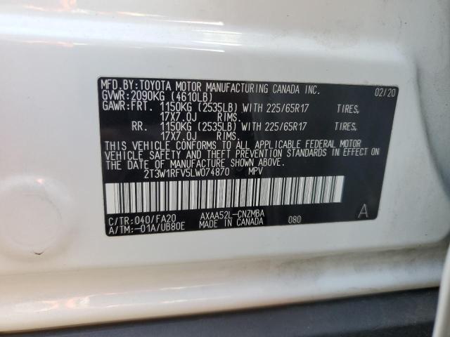 2T3W1RFV5LW074870 - 2020 TOYOTA RAV4 XLE WHITE photo 13