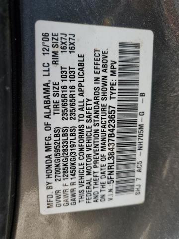 5FNRL38437B423657 - 2007 HONDA ODYSSEY EX GRAY photo 13