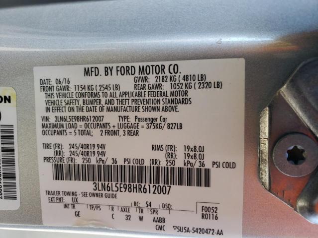 3LN6L5E98HR612007 - 2017 LINCOLN MKZ RESERVE ვერცხლისფერი ფოტო 12