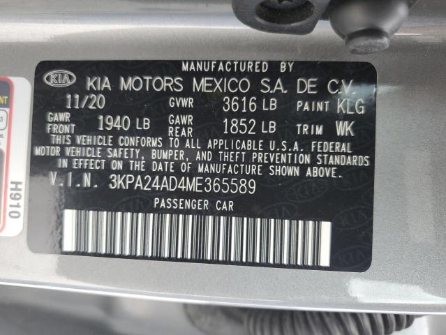 3KPA24AD4ME365589 - 2021 KIA RIO LX GRAY photo 13