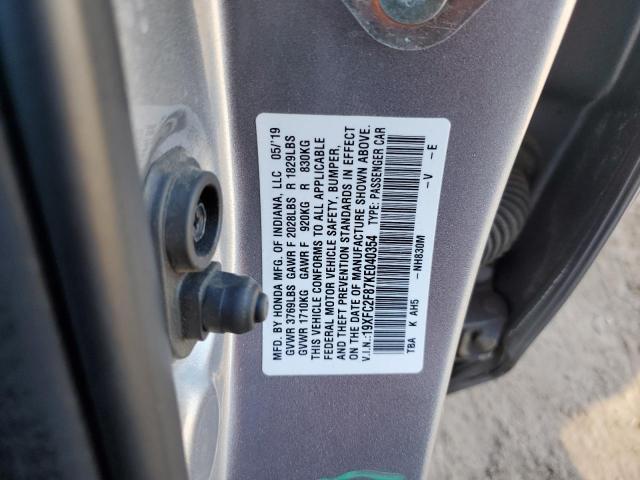 19XFC2F87KE040354 - 2019 HONDA CIVIC SPORT 银色 照片 12