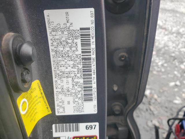 3TMJU4GN6DM154653 - 2013 TOYOTA TACOMA DOUBLE CAB PRERUNNER CHARCOAL photo 12