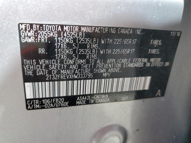 2T3ZFREVXHW333795 - 2017 TOYOTA RAV4 LE SILVER photo 14