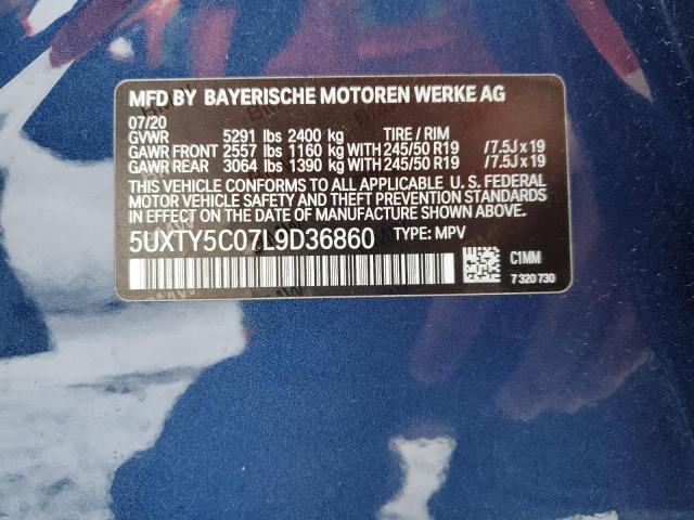 5UXTY5C07L9D36860 - 2020 BMW X3 XDRIVE30I BLUE photo 13