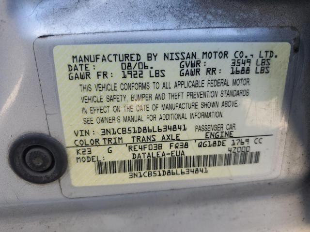 3N1CB51D86L634841 - 2006 NISSAN SENTRA 1.8 SILVER photo 12