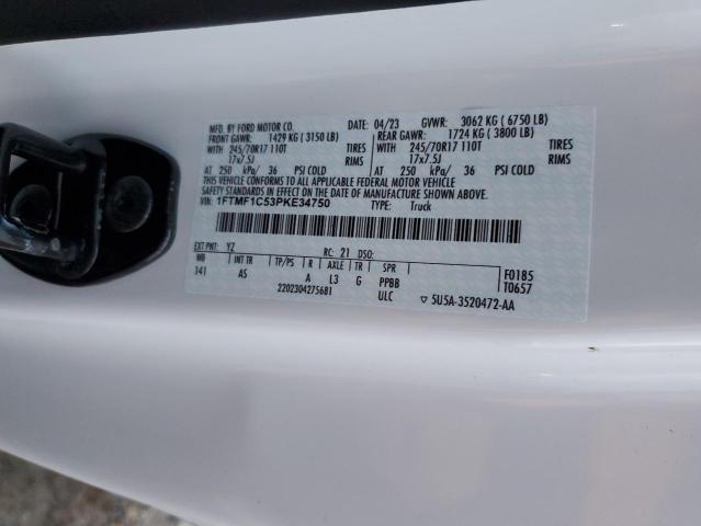 1FTMF1C53PKE34750 - 2023 FORD F150 WHITE photo 12