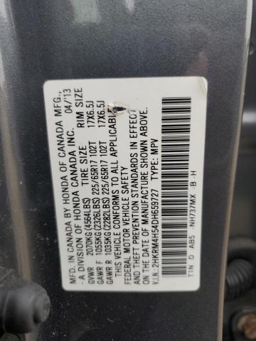 2HKRM4H54DH659727 - 2013 HONDA CR-V EX GRAY photo 13