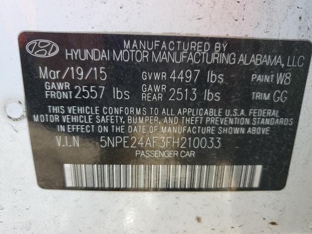 5NPE24AF3FH210033 - 2015 HYUNDAI SONATA SE WHITE photo 12