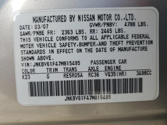 JNKBV61F47M815495 - 2007 INFINITI G35 SILVER photo 13