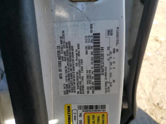 3FA6P0LU7ER381184 - 2014 FORD FUSION SE HYBRID WHITE photo 12