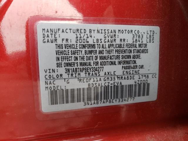 3N1AB7AP8EY334277 - 2014 NISSAN SENTRA S RED photo 12